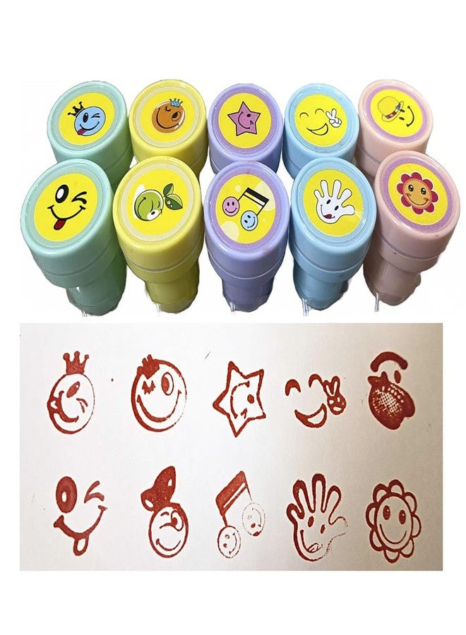 Sellon1 10 Pcs Emoji Stamps for Kids - Self -Ink Stamps for Favor, Carnival Prizes, School Stampers, Goodie Bag, Halloween, Best Return Gifts(Smile Design 2) - Image 1